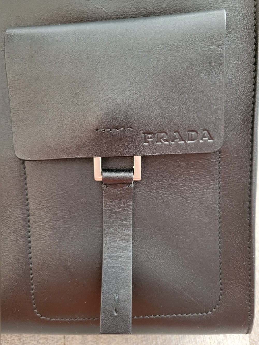 Prada Black Leather Tote Bag with Front Pocket - Picture 12 of 15
